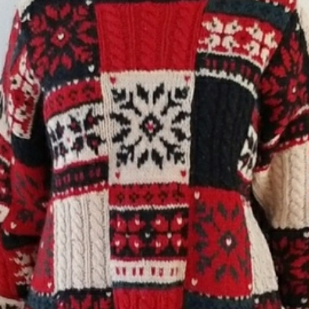 VTG Prides Landing Women WOOL Winter, Snowflake KNIT Patchwork Sweater - Picture 5 of 14